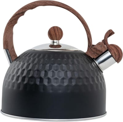 Waterkoker met Fluit - Theepot RVS - Water Koken - Houten Handvat - 2.5 Liter - Zwart