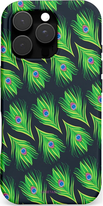 Casetastic hoesje geschikt voor Apple iPhone 16 Pro - MagSafe - Dubbellaagse bescherming - Veren van verleiding - Fashion Case - Groen Zwart