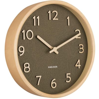 Karlsson Wandklok Pure Wood - Small - Nerven Mosgroen - Ø22cm - Modern