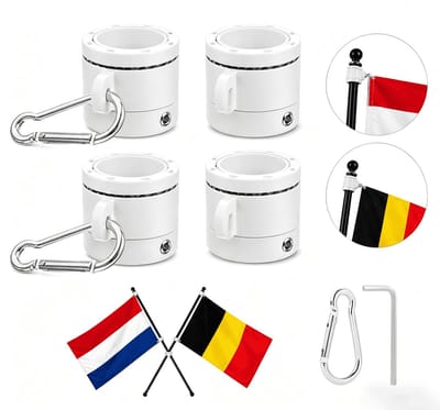 Set van 4 Vlaggenmast Ringen - Anti-Wikkel & 360° Roterend - Flag Fixer - Vlagcorrector voor Vlaggenstok 25mm - Vlaggenmastclips - Vlaggenbevestiging - Voor Het Bevestigen van Vlaggen - Inclusief Karabijnhaken & Inbussleutel - SOLLBRY®