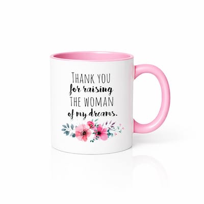 Elegante Roze Witte Bloemen Mok - Thank You For Raising The Woman Of My Dreams - Moederdag Cadeau