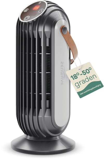 Zenwave Elektrische Kachel met Display - Compacte 1500W Ventilatorkachel - Heater met 2 Warmtestanden en 1 Ventilatorstand - Verwarming Electrisch voor Binnen en Buiten – Compact Kacheltje Zwart