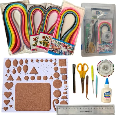 Quilling Set voor beginners in opbergbox - Filigraan papier, Bord met kurk + Spelden + Rolpen + Pincet - Gereedsschap voor filigraan papierkunst