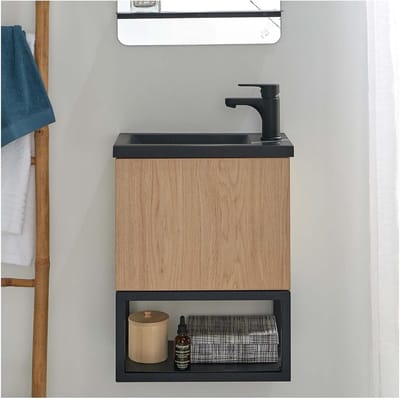 Houten en metalen wastafel voor badkamer