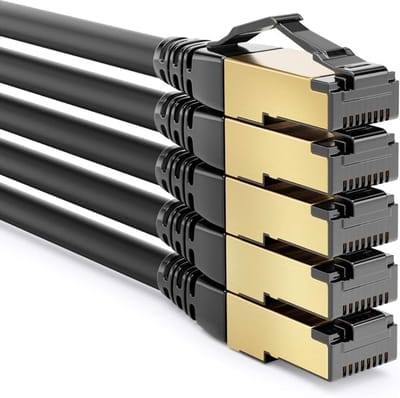 deleyCON deleyCON 5x 1m CAT8.1 Patchkabel Netwerkkabel Datakabel S/FTP PIMF 2000 MHz 40 Gbit RJ45 LAN DSL Kabel CAT.8 Ethernet Kabel RJ45 Stekker - Zwart