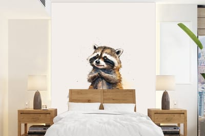 Behang - Fotobehang Wasbeer - Waterverf - Kleuren - Dieren - Kids - Breedte 165 cm x hoogte 220 cm