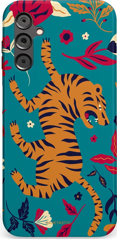 Casetastic Hoesje Geschikt voor Samsung A14 (5G/4G) - Stijlvolle Beschermende Duo-layer Case - Gouden brul