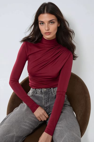Hoge Kraag Drapeerdetail Blouse