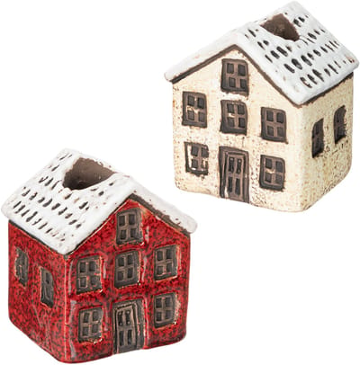 Keramische kaarsenhouder, decoratief huisje met sneeuw voor tafeldecor