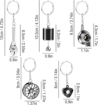 Sleutelhanger auto onderdelen - metaal - turbocharger en velgen - perfect cadeau voor jongens en meisjes - SnelShoppen