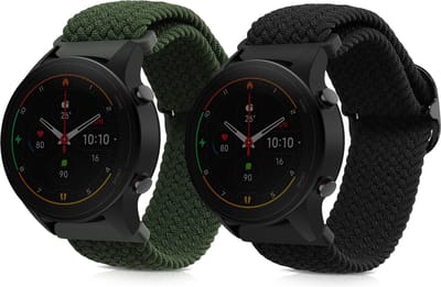 kwmobile Horlogebandjes geschikt voor Xiaomi Watch S4/S4 Sport/S3/S2/Watch S1 Active/Redmi Watch 5 Active - 2 x Nylon Smartwatch bandje in zwart / groen.