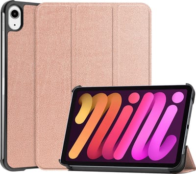 Hoesje - Geschikt voor Apple iPad Mini 6 (2021) - 8.3 inch - 6e Generatie - Dun & Stevig - Trifold Bookcase - Hard Cover - Hardcover Book Case - Tablet Hoes - Rosé goud