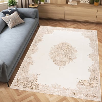 Tapiso Hera Vloerkleed Beige Oriental Woonkamer Slaapkamer Tapijt Maat- 120x170