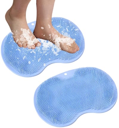 Dailygoods - 2 Stuks Voetscrubber voor Douche, 28 × 20 cm Voetreiniger Massagemat met Aantislip Zuignappen, Douche- en Badvoetscrubbermat, Siliconen Voetwasmat voor Massage, Voetreiniging, Voet Circulatie (Blauw)