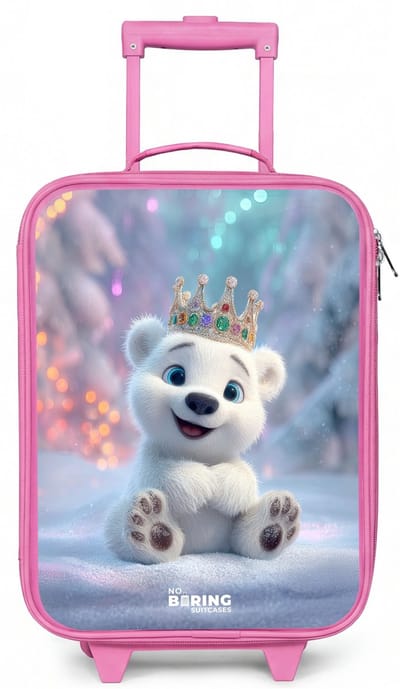 NoBoringSuitcases.com® - Kinderkoffer roze - Kindertrolley meisje - IJsbeer - Kroon - Winter - Koffer kind lichtgewicht - Reiskoffer trolley voor kinderen - Koffertje met lichtgevende wieltjes - Rolkoffer
