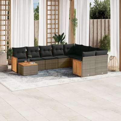 vidaXL - 10-delige - Loungeset - met - kussens - poly - rattan - grijs
