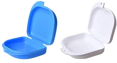 2pcs Retainer Case met Ventilatiegaten - Retainer Container voor Partial Prosthesis en Tandheelkundige Accessoires - Blauw+Wit