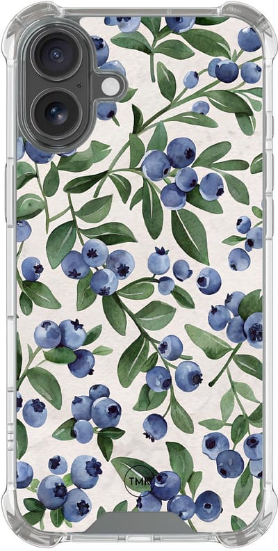 Shockproof hoesje geschikt voor Apple iPhone 17 - Blueberries - Schokbestendig - Verhoogde randen - TPU case - Extra Sterke Back Cover - Print - Transparant, Blauw