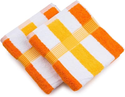 Famanu - Set van 2 gestreepte handdoeken 50 × 100 cm, zacht en absorberend – Oranje/Geel/Wit