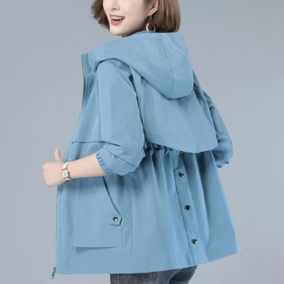 Dames Katoen Gevoerde Warme Jas Herfst Winter Capuchon Losse Plus Size Casual Windjack Jas 2XL blauw