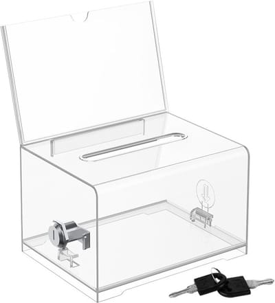 Acrylic dispenser box - transparant ballot box met sleutelslot - lockable - met stickers - voor wedstrijden - business cards - moods