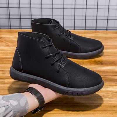 Chaussures décontractées pour hommes, bottes à semelles épaisses, chaussures montantes en cuir pour hommes, chaussures basses à semelles rondes et à la mode, nouvelles chaussures pour hommes 39 noir