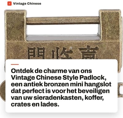 Dailygoods- Hangslot Vintage Stijl - Mini Hangslot - Antiek Koper - Geschikt voor Sieradenkist - Duurzaam - 3,2 cm Lengte