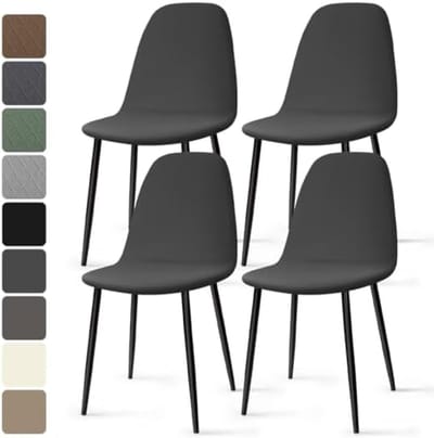 PromoHome Stretch Stoelhoes 4 Stuks Jacquard en Universele Stoelbekleding - Afneembare Wasbare Hoes voor Thuis Hotel Restaurant Feest - Donkergrijs