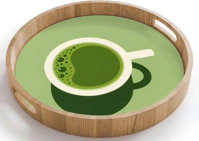 Dienblad rond 40x40 cm - Schootdienblad hout - Minimalistisch - Kopjes - Matcha -Groen - Borrelplank rechthoek - Plateau houten dienbladen