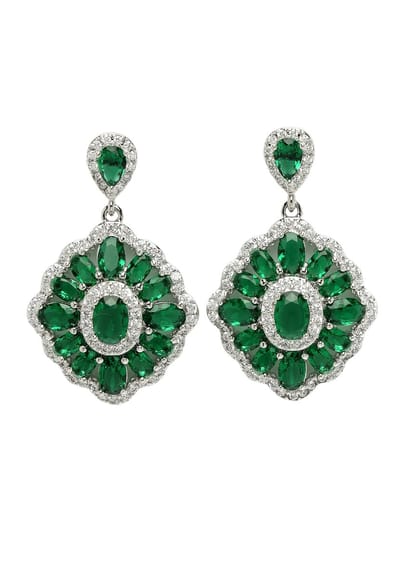 AVANT-GARDE PARIS Diva Collection Oorbellen - Cubic Zirconia Groen 2.5cm x 4.0cm - Rhodium Plated en Post en Back Sluiting