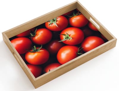 Dienblad hout 40x30 cm - Schootdienblad - Groente - Rood - Tomaten - Borrelplank rechthoek - Plateau dienbladen