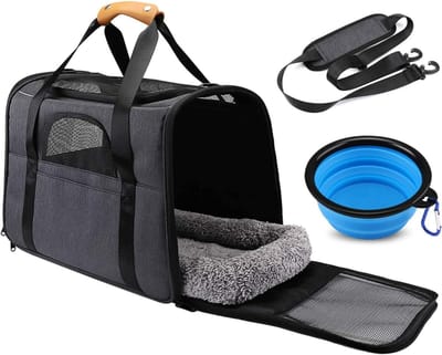 SNJY® Reismand Kat - Katten Reismand - Reistas Kat - Draagtas Kat - Tot 8kg - 44L x 31B x 34H cm - Zwart/Grijs