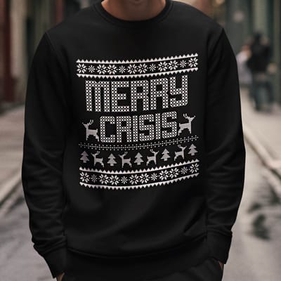 Foute Kerst Trui Zwart Merry Crisis XS