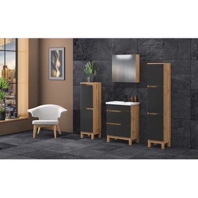 Badkamerset staand kastje met wastafel 80 cm eiken Wotan / zwart Alma