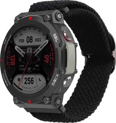 kwmobile nylon bandje voor smartwatch - geschikt voor Huami Amazfit T-Rex 2 - 14 - 22 cm - Polsbandje in zwart
