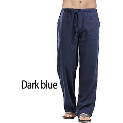 Heren Herfst Streetwear Elastische Taille Broeken Losse Broek Rechte Party Broek Linnen Plus Size 5XL donkerblauwe kleur