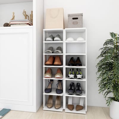 vidaXL - Schoenenkasten - 2 - st - 27,5x27x102 - cm - bewerkt - hout - wit