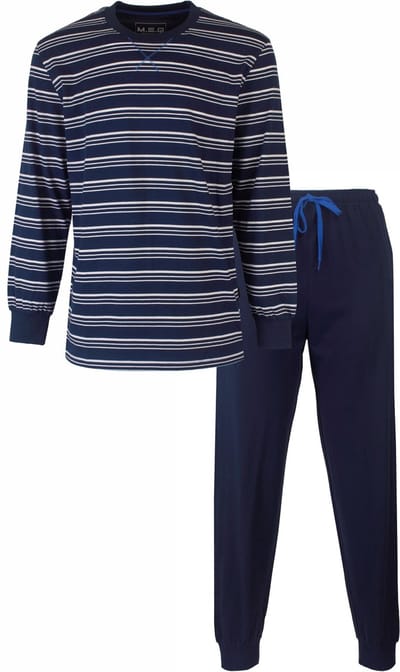 MEQ Heren Pyjama - Gestreept Dessin - Borstzakje - Blauw - Maat S