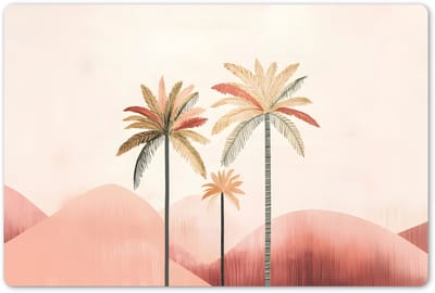 Placemats 45x30 cm - Placemat kunststof - 1 stuk - Palmbomen - Heuvels - Minimalistisch - Zachtroze - Borden onderleggers - Decoratie voor op tafel - Keuken tafeldecoratie accessoires - Vinyl onderlegger - Tafelversiering