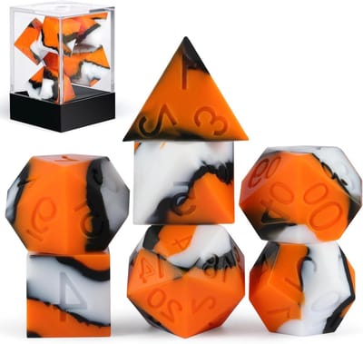 Dobbelstenen Set - RPG Dobbelstenen - Tafelspellen Spelen - Flexibel Siliconenmateriaal - 7 Stuks - Oranje Zwart Wit