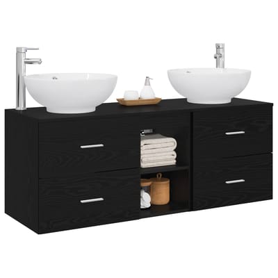 vidaXL - Badkamermeubel - Set - 3 - st - Zwart - 129 - x - 44,5 - x - 80 - cm - Bewerkt - hout
