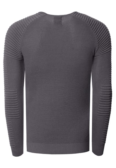 Slim fit fijngebreide biker trui met ronde hals