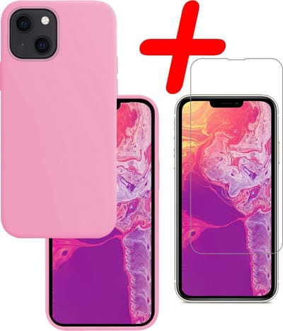 Hoesje Met Screenprotector - Geschikt voor Apple iPhone 13 Mini - Sterk & Shockproof - Back Cover - Siliconen Case - Telefoon Hoes - Lichtroze