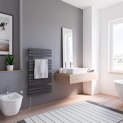 Schulte BREDA - elektrische designradiator - 60x106cm - antraciet - aansluiting links - continustroom - 600 Watt