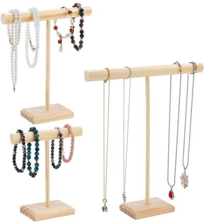 Dailygoody - Houten T-Bar Sieraden Display Stand - Perfect voor Kettingen - 3 Stuks - Handig en Ruimtebesparend - Ideaal voor Armbanden en Ringen - Ge