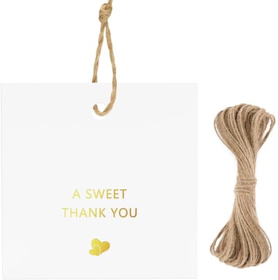 Dailygoods- Bedanklabels 50 Stuks - Kraftpapier - Gouden Folie - Cadeaulabels - Bruiloften/Babyshowers - Schokbestendig - Vervagen Niet Snel - Cadeaukaartjes