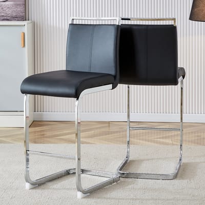 Metaal-Pu leer-Barstoel in set van 2- Eetkamerstoelen-Hoogte 96.5 cm-Cantileverstoel-zwart,zilver-Stijlvol design voor aan tafel-Moderne