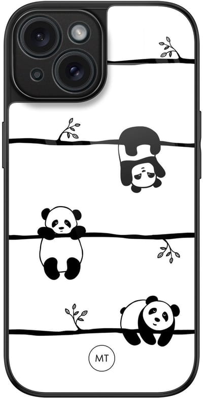 Hoesje geschikt voor iPhone 15 - Panda - Luxe Hard Case - Print - Zwart, Wit - Mooie Telefoonhoesjes