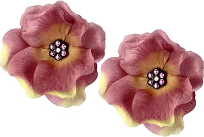 2 x Bloemen haar clips oud rose met crystallen bloem motief
