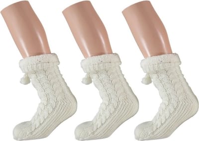 Apollo Huissloffen - 3x - dames - gebreid - slofsokken - wit - one size maat 35/41 - fleece